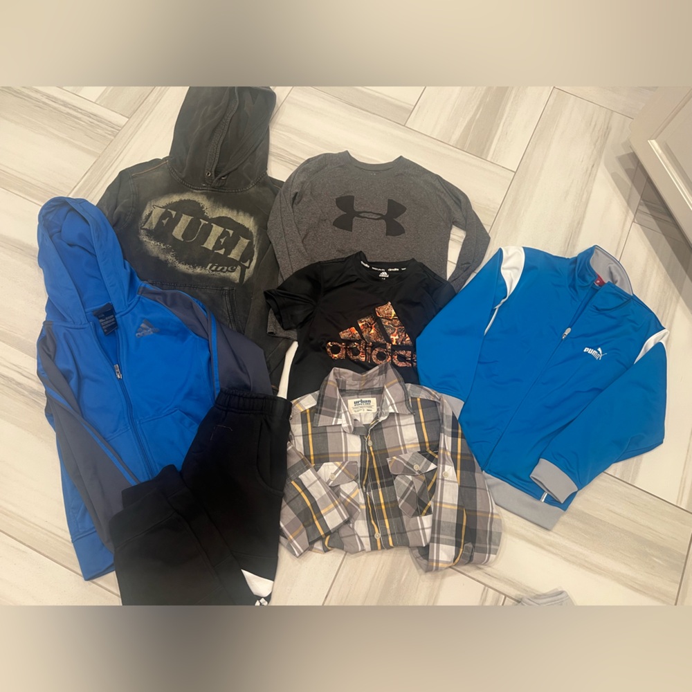 Bundle boys hoodie sweatshirts T-shirts button down shirt 1 pair adidas joggers